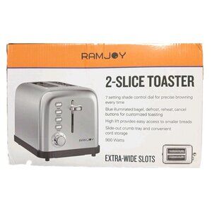 Ramjoy 2 Slice Toaster Extra Wide Slot Bagel Bread 7 Shade Stainless Steel
